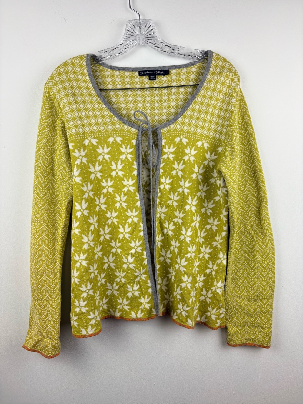 Gudrun Sjoden 100% Cotton Knit Cardigan Tie Front Floral Jacquard Sz M